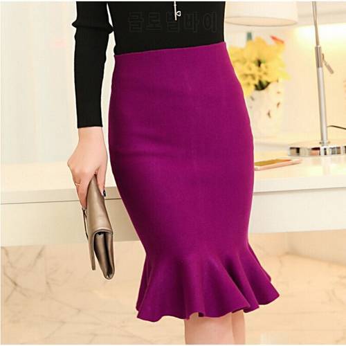 high waist skirts womens knit Fish Tail ruffles hip Skirt Saias Femininas FS0198