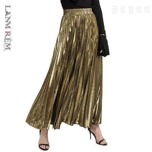 LANMREM 2023 new Spring fashion women clothes high waist A-line pleated sliver vintage elastic long halfbody skirt WH28501XL