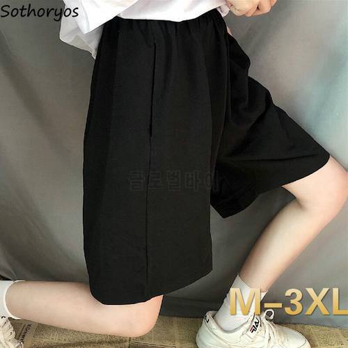 Shorts Women Popular 3XL Elastic-waist Korean-style Loose All-match Wide-leg Straight Bodybuilding Trousers Students Leisure