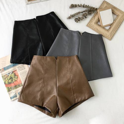 Black Leather shorts Suit Shorts Women New Mini Short Femme High Waist Shorts Women Hotpants Elegant Wide Leg autumn Shorts