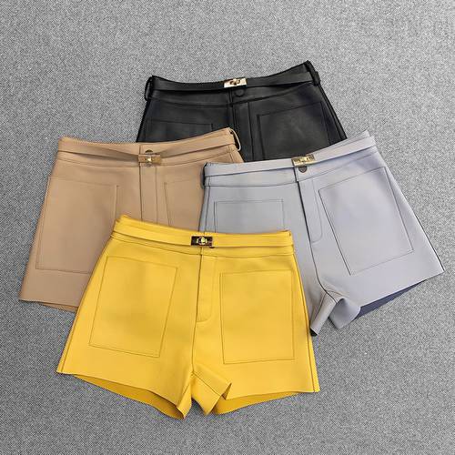 Factory New Arrival 2022 Real Sheepskin Leather Shorts,Women Casual Genuine Leather Shorts