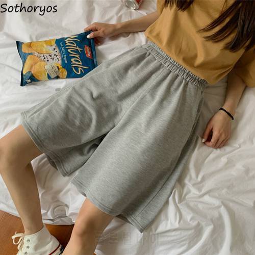 Shorts Women Solid Elastic Waist Leisure Simple Chic Womens Korean Style Summer Breathable Loose Sleepwear Trendy Students Daily