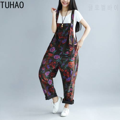 Spring and Summer Prints Old Crotch Pants Women&39s Big Size Holes Rural Wind Vintage Jumpsuit Overalls Pants Rompers