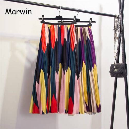 Marwin 2019 New-Coming Spring Hihg Street Style Mid-Calf Holiday Beach Women Skirts Print A-Line Empire Folk Style Skirts