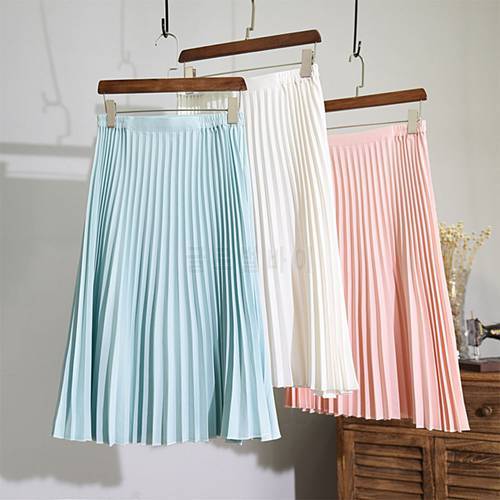 Women&39s Korean Style High Waist Midi Skirt 2020 Summer Casual Manual Pleated Non-fading 7 Colors Slim School Skirts Saia SK78
