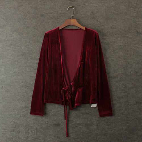 Women&39s fashion vintage normic all-match lacing velvet cape short design deep V-neck long-sleeve outerwear