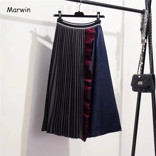 Marwin Winter New-Coming Retro Ruffles Splice Contrast Color European Women Skirts High Street Style Mid-Calf Soft For Christmas