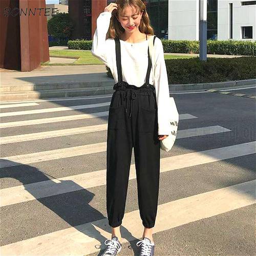 Jumpsuits Women Spring Sweet Ruffles Overalls Womens Sleeveless Knitted Ankle-length Harem Pants Rompers with Students Chic Ins