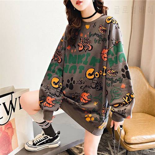 Fall 2021 fashion and popular sports hoodie loose large size long sleeve graffiti print female student ins shirt hot sale
