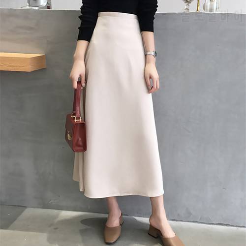 New 2022 Elegant Women Skirt Casual All-match Office Lady Skirts High Waist Zipper Simple A-line Solid Skirts Female Long Skirt