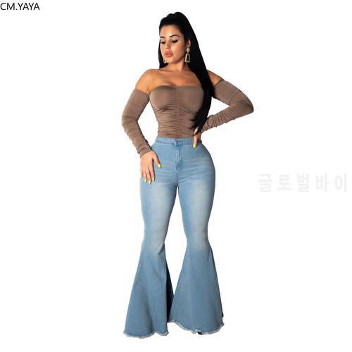 New Winter Denim elastic Pants Women Retro Ripped Jeans Wide Leg Trousers Hole Casual Bell-Bottoms Flare Pant Female