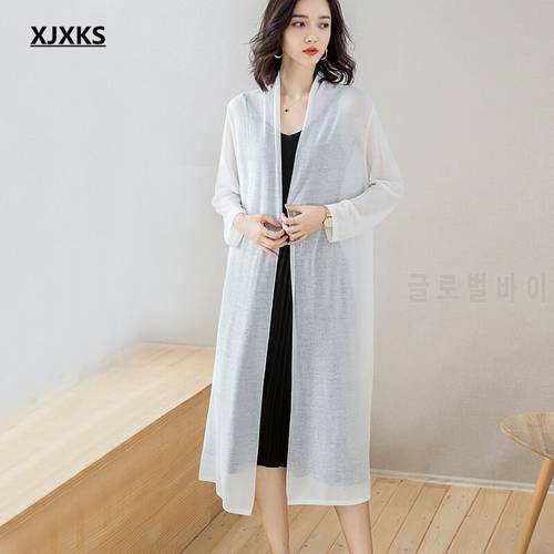 XJXKS 2021 spring autumn new women long thin cardigan comfortable casual cotton linen women summer sun protection clothing