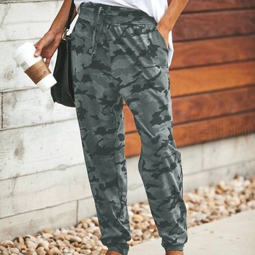 Women Camouflage Pants Waist Lace-up Trouser Camo Casual Cargo Joggers Military Army Harem Trousers Loose Elastic
