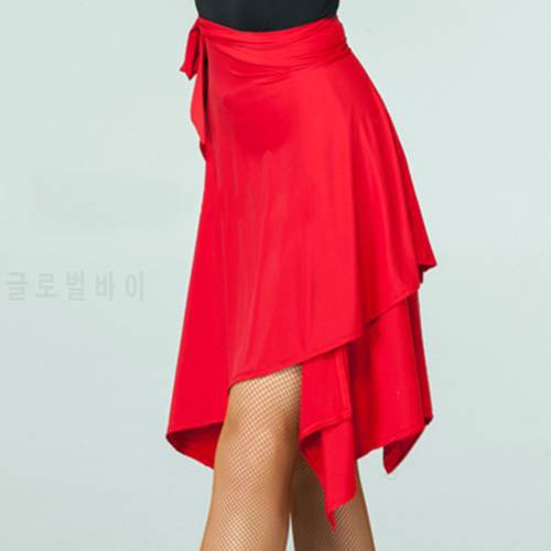 2022 Latin Dance Skirts Red Black Irregular Skirt Cha Cha Rumba Samba Tango Skirts For Dancing Practice Performamnce Dancewear