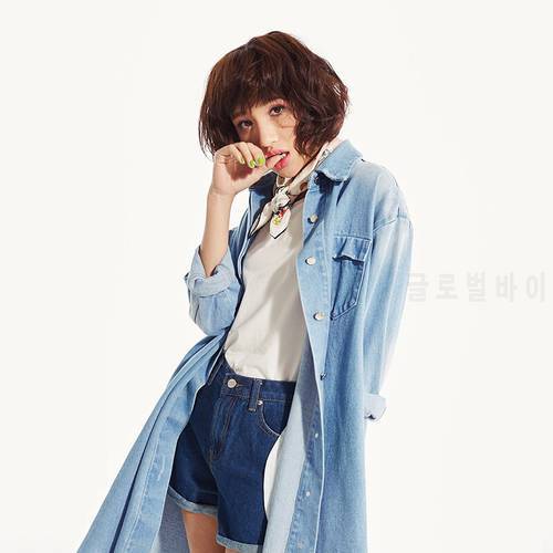 STH900 New Arrival Spring 2017 brief casual fashion oversized x long light blue denim shirt trench coat women