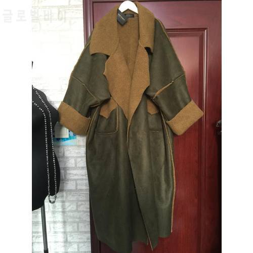 2017 female new autumn and winter high imitation fur one piece ultra long loose plus plus size trench large lapel outerwear