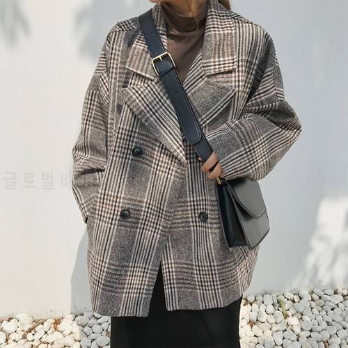 2019 early spring large size suit plaid coat women&39s loose thin double-breasted plaid suit fashion casual coat female z29