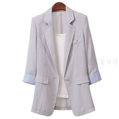 2022 Women&39s Blazer Mid-Length Casual Spring Autumn Coat Korean Fashion Cotton Linen Suits Jacket Elegant Office Coat Female 4XL