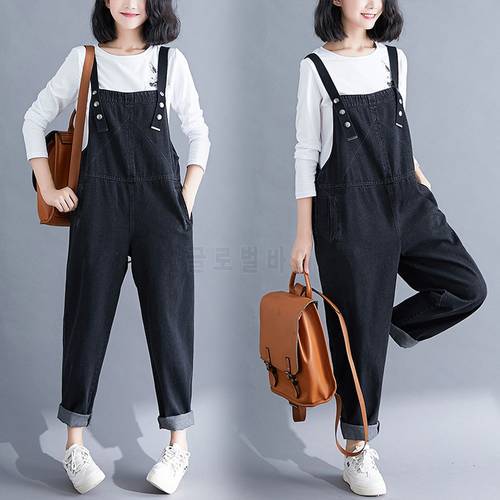 Spring Summer Women&39s Overalls Jeans New Large Size Black Denim Jumpsuit Loose Suspenders Jeans Casual Female Trousers Rompers