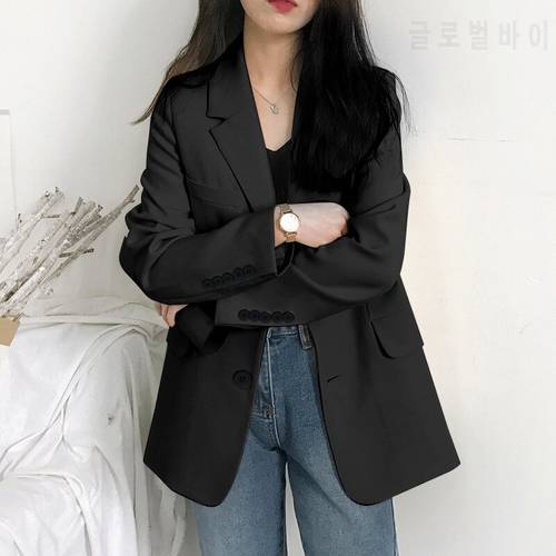 Korea Women Loose Blazers Beige Black England Style Office Lady Work Suits 2021 Woman Spring Autumn Single Breasted Blazers New