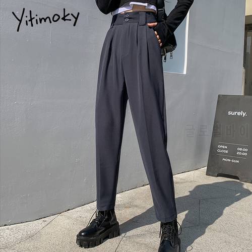Yitimoky Women&39s Classic Pants Trouser Suits Women Clothing 2021 High Waist Pockets Button Up Harem Pants Korean Streetwear