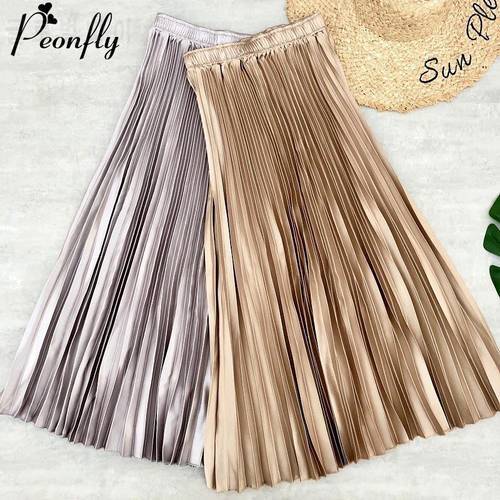 PEONFLY Fashion Gold Velvet Long Skirts Women Spring 2020 New Female Skirts High Waist Casual Loose Office A Line Skirts