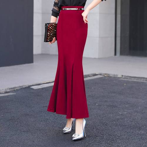 2020 Spring Women Skirt Ruffles Slim High Waist Long Package Buttocks Tail Skirts Red Black 1890