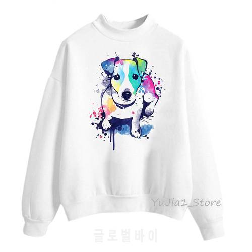 watercolor Jack russell terrier print sweatshirt women cute hoodie dog lover clothes winter clothes sweat femme streetwear