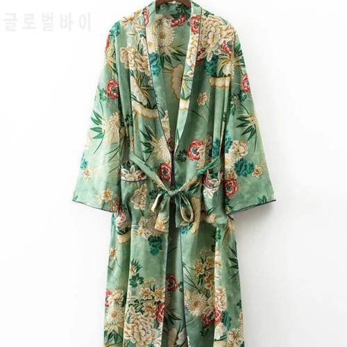 2022 Women Suit Female Fashion Holiday Style Flower Pattern Print Kimono Loose Casual Pajama Jacket Trousers