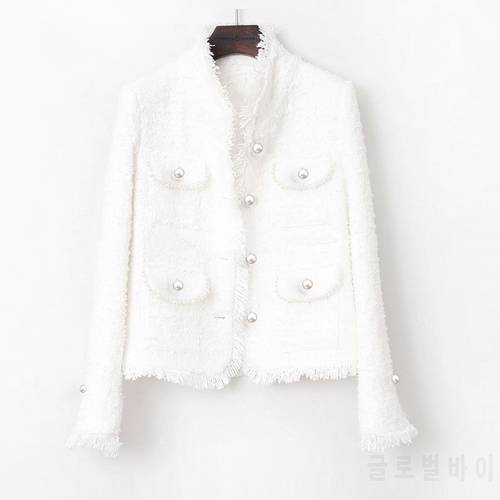 tweed jacket White Pearl inlaid pocket 2020 autumn /winter women&39s jacket new slim slimming tweed ladies jacket coat