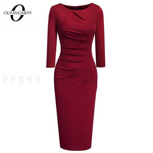 Women Elegant Fashion Solid Color Wear to Work Dresses Business Office Vinatge Bodycon Formal Dress EB600