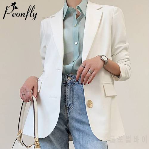 PEONFLY Fashion Women White Blazer Long Sleeve Korean Style Loose Female Blazer Office Ladies 2022 New Arrival Autumn Outwear