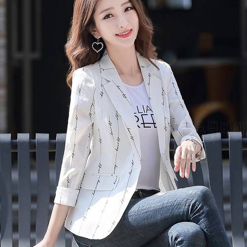 Women Tops Cotton Fashion Suit Coat Female 2023 Spring Short Stripe Print Small Suit Blazers Women Blazers and Jackets 722E