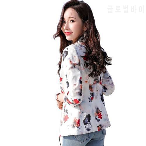 Spring Woman Flower Printed Blazers lady Fashion Office Business Suit Jakcet Three Quarter Sleeve Tops M-4XL