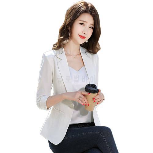 New Summer Thin Small Suit Jacket 2022 Lady Slim Single Button Blazer Women Casual Seven Points Sleeve Coat S-5XL Y289