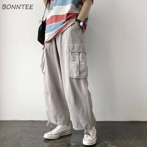 Cargo Pants Women Youth Baggy Couples Street Style Teens High Elastic Waist Trousers Summer New Korean All-match Ladies Pant Ins
