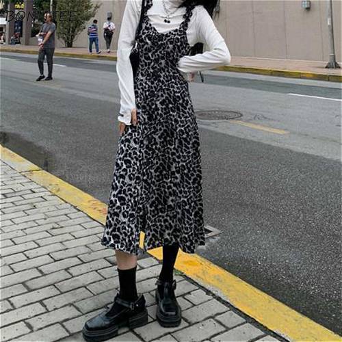 Dresses Women A-line Loose Ladies Casual V-neck Korean Style High Street Fashionable Popular Spring Students Vintage Leopard New