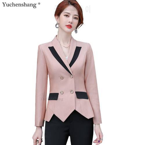 Fashion Asymmetric Double Breasted Women Girl Blazer New Arrival Gray Pink Apricot Elegant Ladies Female Winter Jacket 2020