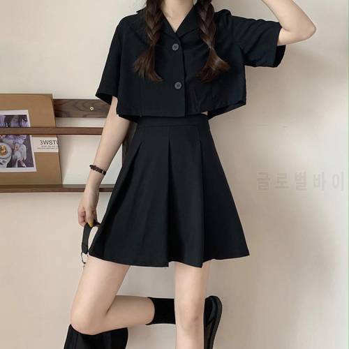 INS Shirt Outfit Women&39s Summer New Fashionable High Waist Short Sleeve Top Short Black Skirt Two-Piece Set