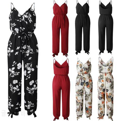 Hot Playsuit Women Sleeveless Rompers Jumpsuit Loose Baggy Trousers Overalls Pants Backless V-neck Casual Floral Clubwear