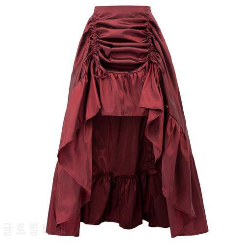 Women skirt retro ruffle solid Adjustable High-Low Skirt Elastic Waist Gothic skirts party club Renaissance Steampunk skirt long