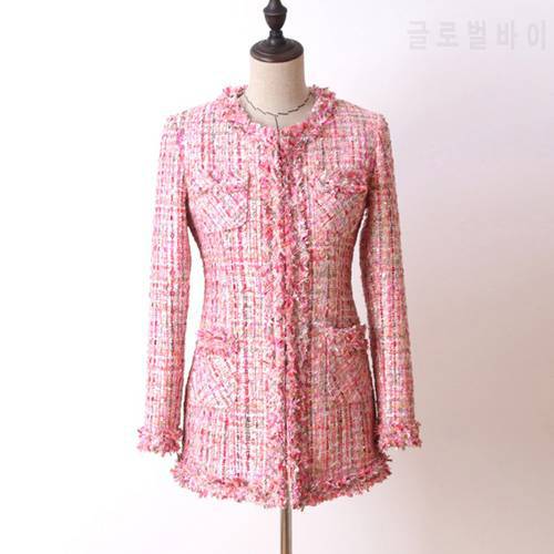 Pink sequin tweed jacket in the long section 2020 autumn/winter Women&39s coat jacket Haute Couture ladies coat