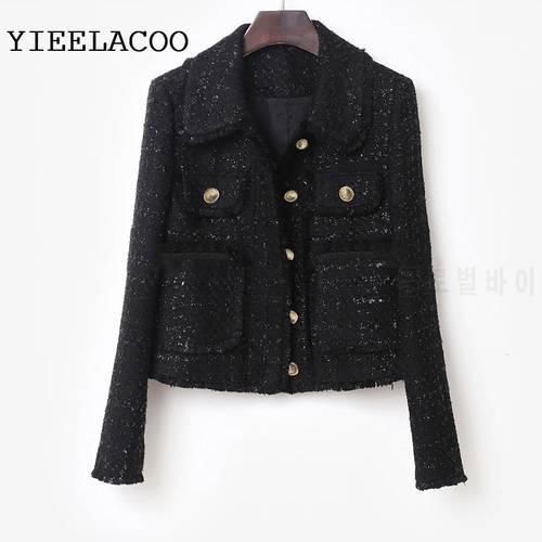Tweed Jacket Women Black spring / autumn /winter women&39s jacket coat classic ladies one-piece jacket