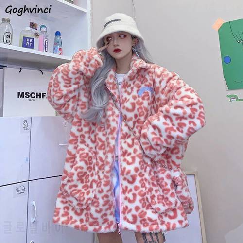 Jackets Women Harajuku Pink Leopard Lovely BF Style Chic Hip-hop Ins Teens Streetwear Outwear Soft Winter Femme Coats Young New