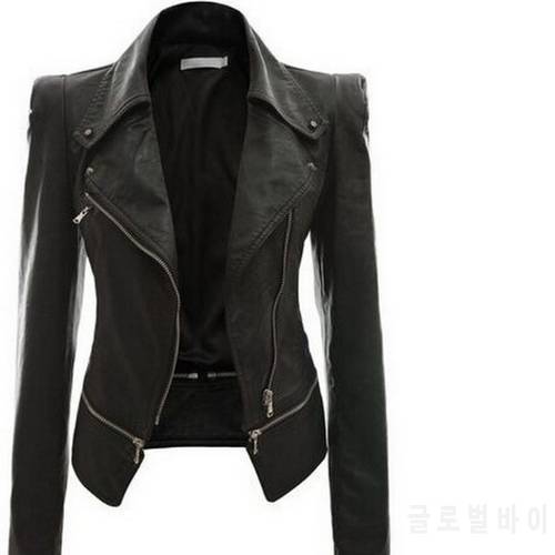 2022 Autumn Women faux Leather Jacket Gothic Black moto jacket Zippers Long sleeve Goth Female PU Faux Leather Jackets