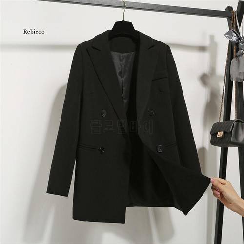 Basic Women Black Blazer Fashion Spring Formal Office Lady Pocket Jackets Coat Loose Women Blazer Femme