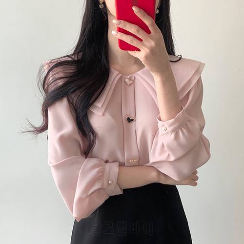 Pullover Button White Blouse Casual Woman Clothes 2022 New Fall Pink Long Sleeve Shirt Women Chemisier Femme Blusas De Mujer