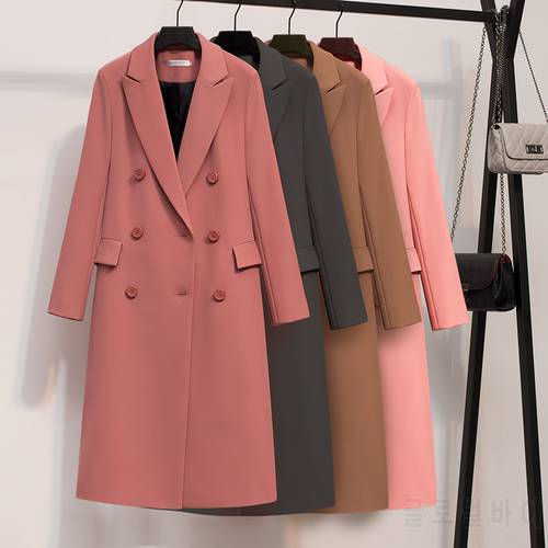 Long double breasted solid breif blazer women 2022 Spring Autumn Loose Jacket korean Fashion Suit