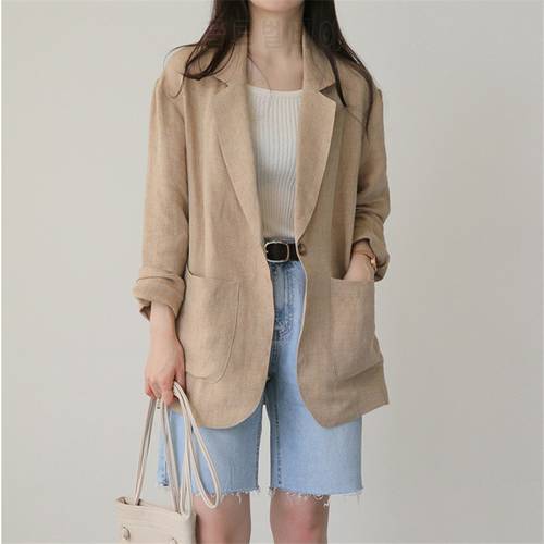 Thin Linen Single Button Suit Jacket Women 2021 Spring New British Style Casual Long-sleeved Office lady Small Suit Coat
