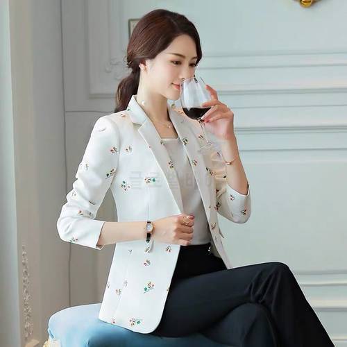 Fashion Printed Suit Women Blazer 2022 Spring Women&39s Suits Female Coat Outerwear White